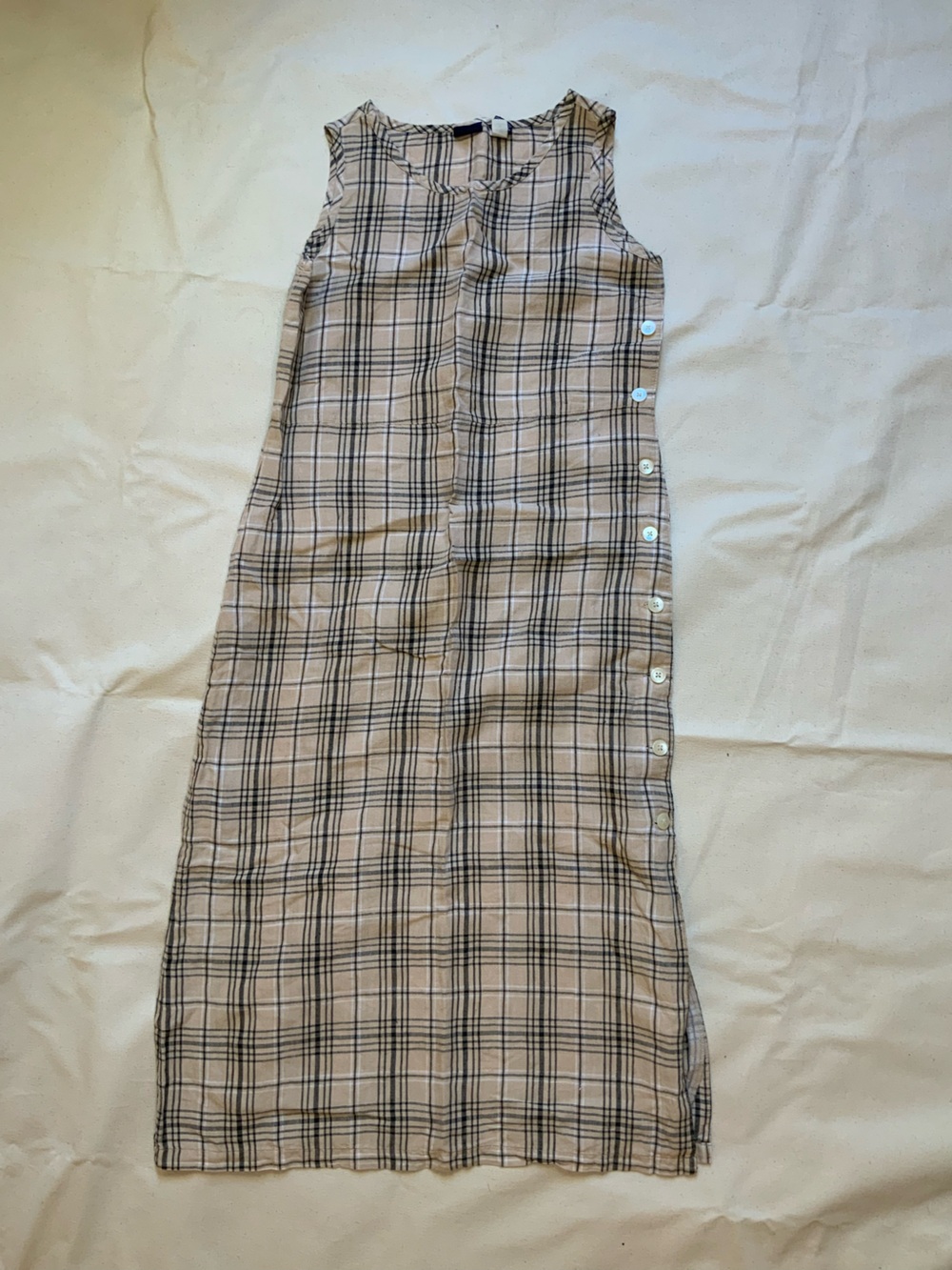 GAP Vintage Linen Plaid Sleevless Midi Dress Small